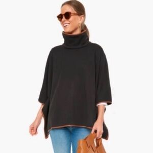Tuckernuck Leather Trim Funnel Neck Black Poncho